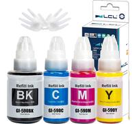 GI490 GI590 Encre Compatible pour Canon 590 GI-590 GI-490 Bouteille d'encre Multipack Compatible avec Canon PIXMA G1000 G1400 G1500 G2000 G2400 G2500 G3000 G3400 G3500 G4500 (KCMY,4-Pack)