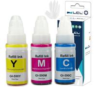 GI490 GI590 Encre Compatible pour Canon 590 GI-590 GI-490 Bouteille d'encre Multipack Compatible avec Canon PIXMA G1000 G1400 G1500 G2000 G2400 G2500 G3000 G3400 G3500 G4500 (Cyan Magenta Jaune)
