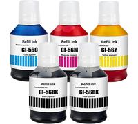 Gi56 Gi-56 Encre Compatible Avec Canon Gi56 Gi-56 Bouteilles D'Encre Multipack Pour Maxify Gx7050 Gx3050 Gx6050 Gx4050 Gx5050 (5 Pack,2 Noir/Cyan/Magenta/Jaune)