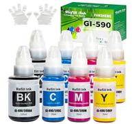 GI590 GI490 Encre Compatible avec Canon GI-590 GI 490 Bouteille d'encre Multipack pour PIXMA G1400 G1410 G2400 G2410 G3400 G4400 G4411 G1500 G1510 G2500 G2510 G3500 G3510 G4500 G1501 (4P 2BK/2C/2M/2Y)