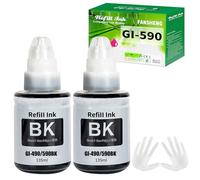 GI590 GI490 Encre Compatible avec Canon GI-590 GI 490 Bouteille d'encre Multipack pour PIXMA G1400 G1410 G2400 G2410 G3400 G4400 G4411 G1500 G1510 G2500 G2510 G3500 G3510 G4500 G1501 (2 Pack, Noirx2)