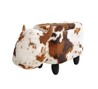 GIA Ottoman with Storage, Foot Stand and Wooden Legs, Shorthorn Dairy Cow, Brown and White