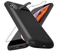 Giabuao Coque de Batterie pour iPhone X/XS (5,8 Pouces), Véritable Chargeur Rechargeable Slim 8500 mAh avec Support, Batterie Externe Portable de Secours pour iPhone X/XS, Noir