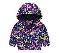 Giacca a Vento Leggera per Bambini con Zip, Cappuccio e Stampa Dinosauro Arcobaleno, Giubbotto Antivento per Bambini e Bambine, Impermeabile per Attività all'Aperto, Taglie da 18 Mesi a 4 Anni (Navy,