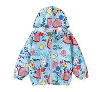 Giacca antivento impermeabile per bambini con cappuccio, stampa carina, chiusura lampo, maniche lunghe, leggera e traspirante, ideale per primavera e autunno, taglie 2-5 anni (Blue, 2-3 Years)