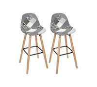 GIADA - Lot de 2 Tabourets de Bar Patchwork Motifs Grisés - Altobuy Gris