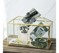 Giadun Boîte à cartes de mariage en verre avec fente - 32 cm - Transparente - Laiton doré - Boîte de rangement avec serrure pour réceptions de mariage, fête prénatale, fête d'anniversaire, douche
