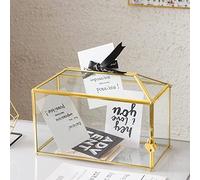 Giadun Boîte de rangement en verre transparent avec fente pour cartes de mariage - 32 cm - En laiton doré - Avec serrure - Pour réceptions de mariage, fête prénatale, fête d'anniversaire, fête