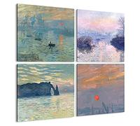 Giallobus - 4 carrés Multi-Panneaux - Claude Monet - Les Plus Belles oeuvres de Monet - Collection 3 - Bois MDF - 29,7x29,7 - x 4 pièces