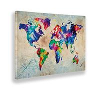Giallobus - Cadre - Impression sur Toile Canvas - World Map Color - Carte du Monde en Couleur - 70 x 100 CM