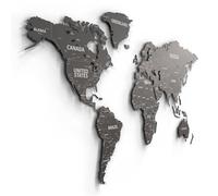 Giallobus - CARTE DU MONDE - CARTE POLITIQUE NOIRE ET GRIS - DÉCORATION MURALE EN BOIS MDF - 190X105 CM