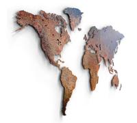Giallobus - CARTE DU MONDE - INDUSTRIEL - CORROSION DU CUIVRE - DÉCORATION MURALE EN MDF - 190X105 CM