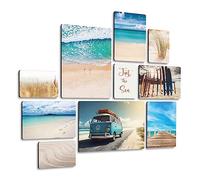 Giallobus - Ensemble de 10 peintures Multi-Panneaux - Beach Life - Bois MDF - | 2 x 42x29,7cm | 4 x 29,7x21cm | 4 x 21x14,85cm | - Prêt à accrocher - Tableaux d'intérieur