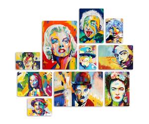Giallobus - Ensemble de 10 peintures multi-panneaux - Personnages célèbres - Bois MDF - - 2 x 42x29,7cm - 4 x 29,7x21cm - 4 x 21x14,85cm - - Prêt à accrocher - Tableaux