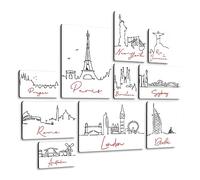 Giallobus - Ensemble de 10 peintures Multi-Panneaux - Ville - Ligne de Ville 3 - Bois MDF - | 2 x 42x29,7cm | 4 x 29,7x21cm | 4 x 21x14,85cm | - Prêt à accrocher - Tableaux