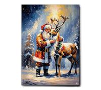 Giallobus - Impression sur toile - 27 - Santa Claus and the reindeer - Toile à cadre standard - 100L x 140l cm - Tableaux modernes