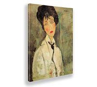 Giallobus - Impression sur Toile - Amedeo Modigliani - Femme avec Cravate Noire - Toile à Cadre Standard - 35x50 - Prêt à accrocher - Peintures Modernes pour la Maison