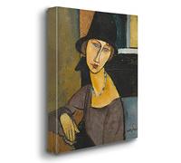 Giallobus - Impression sur Toile - Amedeo Modigliani - Jeanne Hebuterne avec Chapeau - Toile Haute épaisseur qualité supérieure - 35x50 - Prêt à accrocher - Peintures Modernes pour la Maison