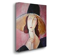 Giallobus - Impression sur Toile - Amedeo Modigliani - Jeanne Hebuterne avec Coiffe Large - Toile Haute épaisseur qualité supérieure - 35x50 - Prêt à accrocher - Peintures Modernes pour la Maison