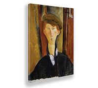 Giallobus - Impression sur Toile - Amedeo Modigliani - Jeune Homme, à, Chapeau - Toile à Cadre Standard - 50x70 - Prêt à accrocher - Peintures Modernes pour la Maison