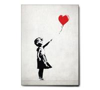 Giallobus - Impression sur Toile - Banksy - Ballon Coeur Rouge bébé Fille - Toile à Cadre Standard - 70L x 100l cm - Tableaux Modernes pour la Maison