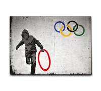 Giallobus - Impression sur toile - Banksy - Cercle olympique - Toile à cadre standard - 140L x 100l cm - Tableaux modernes pour la maison