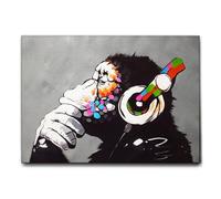 Giallobus - Impression sur toile - Banksy - Dj Singe - Toile à cadre standard - 140x100 - Prêt à accrocher - Peintures pour la maison