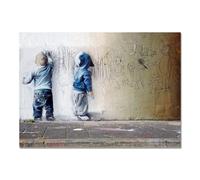 Giallobus - Impression sur toile - Banksy - Enfants graffeurs - Verre acrylique - 70x50 - Prêt à accrocher - Peintures pour la maison