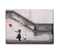 Giallobus - Impression sur toile - Banksy - Fille de ballon rouge - Toile à cadre standard - 140L x 100l cm - Tableaux modernes