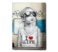 Giallobus - Impression sur toile - Banksy - I love life - Toile à cadre standard - 35x50 - Prêt à accrocher - Peintures pour la maison