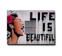 Giallobus - Impression sur toile - Banksy - La vie est belle - Toile haute épaisseur qualité supérieure - 140x100 - Prêt à accrocher - Peintures pour la maison