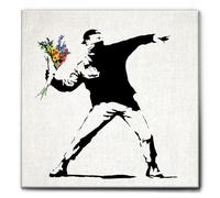 Giallobus - Impression sur toile - Banksy - Pichet de fleurs - Toile à cadre standard - 100x100 - Prêt à accrocher - Peintures pour la maison