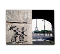 Giallobus - Impression sur toile - Banksy - Souris Eiffel - Toile à cadre standard - 70x50 - Prêt à accrocher - Peintures pour la maison