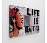 Giallobus - Impression sur toile - Banksy - - Toile standard - 140x100-06 - La vie est belle - Tableaux modernes pour la maison
