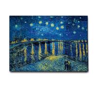 Giallobus - Impression sur toile - Vincent Van Gogh - Nuit étoilée sur le Rhône - Toile à cadre standard - 140L x 100l cm - Tableaux modernes pour la maison