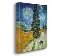 Giallobus - Impression sur Toile - Vincent Van Gogh - Route de Campagne en Provence de Nuit - Toile Haute épaisseur qualité supérieure - 100x140 - Prêt à accrocher - Peintures pour la Maison