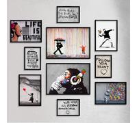 Giallobus - Lot de 10 affiches murales - Banksy - Collection Banksy 1 - Papier couché - | 2 x A3 42x30cm | 4 x A4 30x21cm | 4 x A5 21x15cm | - SANS CADRES - Tableaux modernes salon