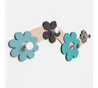 Giallobus - Patère murale 4Me - 05 - Flowers - Bois MDF + Aluminium - 60L x 25l cm - 06 - M - 4 crochets porte-manteau mural aluminium et bois
