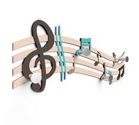 Giallobus - Patère murale 4Me - 09 - Sheet music - Bois MDF + Aluminium - 60L x 25l cm - 06 - M - 4 crochets porte-manteau mural aluminium et bois