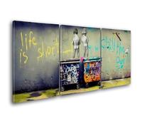 Giallobus - Peintures Grand Format XXL - Banksy - Street Art - Enfants Qui Font Pipi - Toile - 308x140cm | 3pcs. x 100x140cm - Grande Image