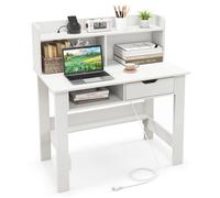 GIANATEX Bureau d'Ordinateur Moderne- Station de Charge- Tiroir- Bureau d'Etude pour Chambre, Salon- 95 x 56 x 109,5 cm - Blanc
