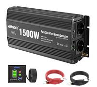 GIANDEL 1500W Convertisseur 12V 220V Pur Sinus Onduleur Onde sinusoïdale Pure Transformateur 4,5m Télécommande avec État de la Batterie 2.4A Port USB pour la Maison, RV, Camion, Hors Réseau Solaire