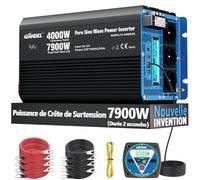 GIANDEL 4000W Convertisseur 12V 220V Pur Sinus 7900W Puissance de surtension Onduleur Onde sinusoïdale Pure Écran LCD Tension d'entrée Réglable pour la Maison, RV, Camion, Hors réseau Solaire