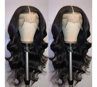 GIANNAY Perruque ondulée avec dentelle frontale pour femme noire, longue perruque sans colle avec ligne de cheveux naturelle pré-épilée et cheveux de bébé pour femme (perruque ondulée de 66 cm)