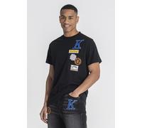 Gianni Kavanagh T-Shirt bleu / jaune foncé / rouge rouille / noir, Taille XL