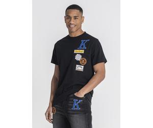 Gianni Kavanagh T-Shirt bleu / jaune foncé / rouge rouille / noir, Taille XL