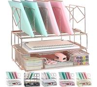 Gianotter Organisateurs de bureau et accessoires, organiseur de fournitures de bureau avec tiroir coulissant, double plateau et 5 sections verticales (or rose)