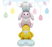 Giant 3D Standing Bunny Balloon - Self-Standing Easter Bunny Air Inflated Decoration | Large Foil Balloon For Birthday Parties, Spring Showers, Home Décor