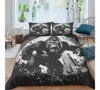 Giant ape roaring Parure de Lit 3 pièces Microfibre Hypoallergique Imprimé en 3D Léger Noir blanc graphic Housse de Couette avec 2 Taies d'oreiller Confortable for Filles Ado Double（200x200cm）