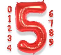 Giant Balloon Number 5 Red 40 Inches 101 Cm Large Birthday Balloon Red Number 5 Years Helium Boy Girl Balloon Mylar Decoration For Baby Shower Birthday